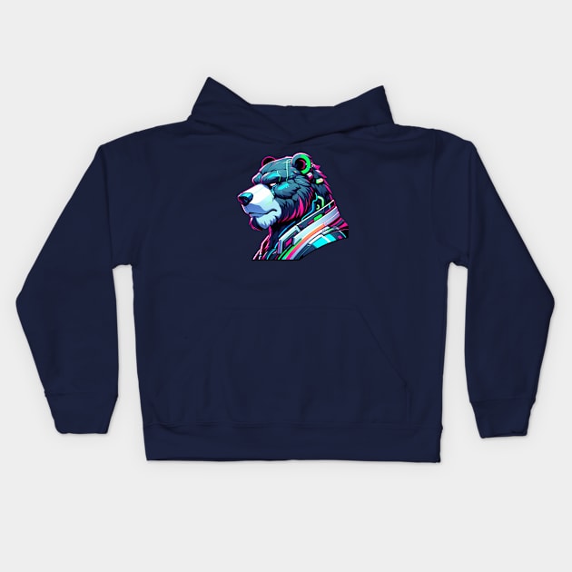 Cyberpunk Neon Furry Anthro Bear Kids Hoodie by Blue Bull Bazaar